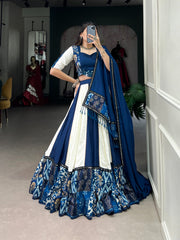 Graceful Pure Rayon Plain And Printed With Mirror Work Lace Lahengha Choli