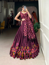 Delicate Tussar Silk Floral Print Lehengha Choli With Dupatta