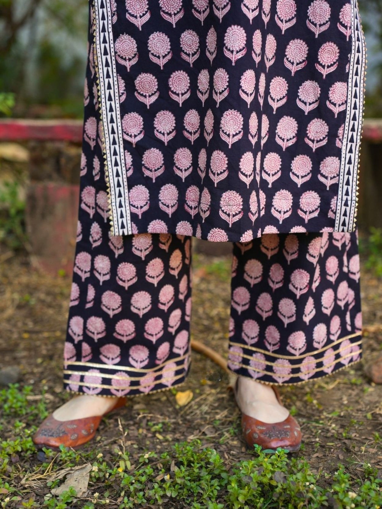 Hibaa Ajrakh Black Cotton Kurta Pant Set