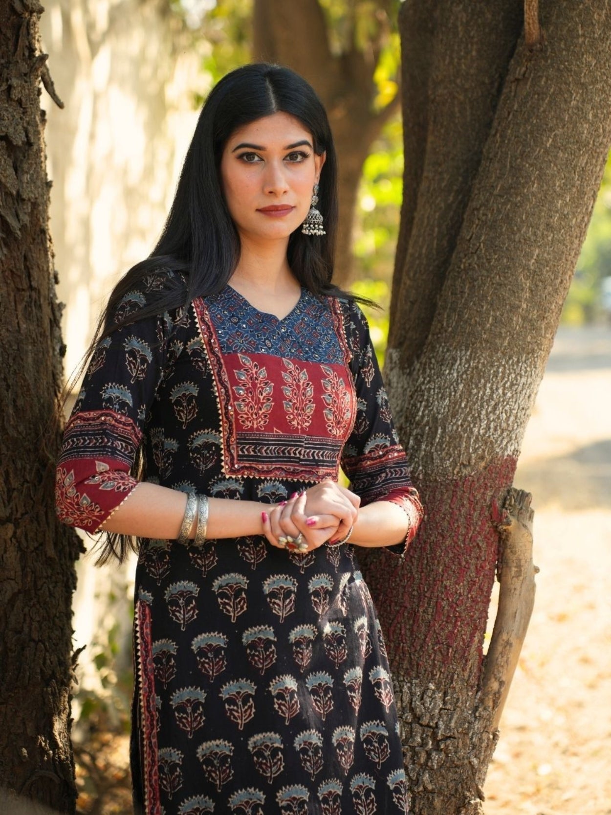 Nitya Ajrakh Black Cotton Kurta Pant Set