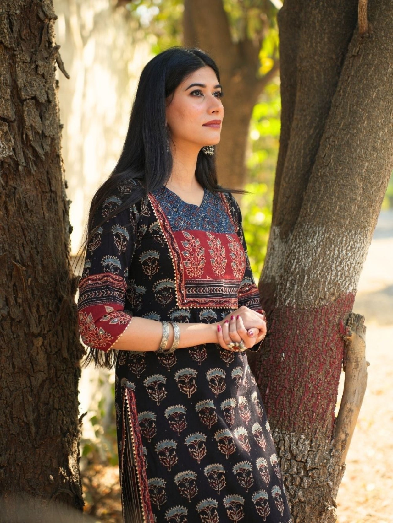 Nitya Ajrakh Black Cotton Kurta Pant Set