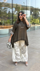 Olive Green Asymmetrical Muslin Co-ord Set