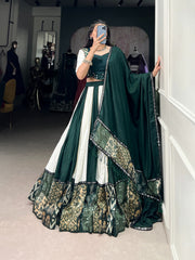 Graceful Pure Rayon Plain And Printed With Mirror Work Lace Lahengha Choli