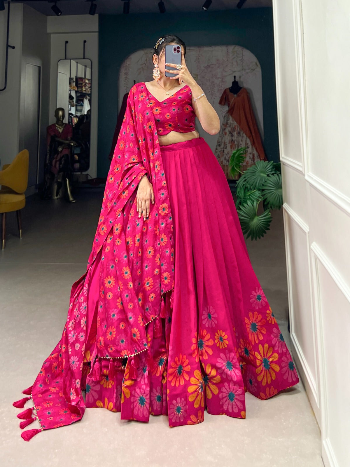 Delicate Tussar Silk Floral Print Lehengha Choli With Dupatta