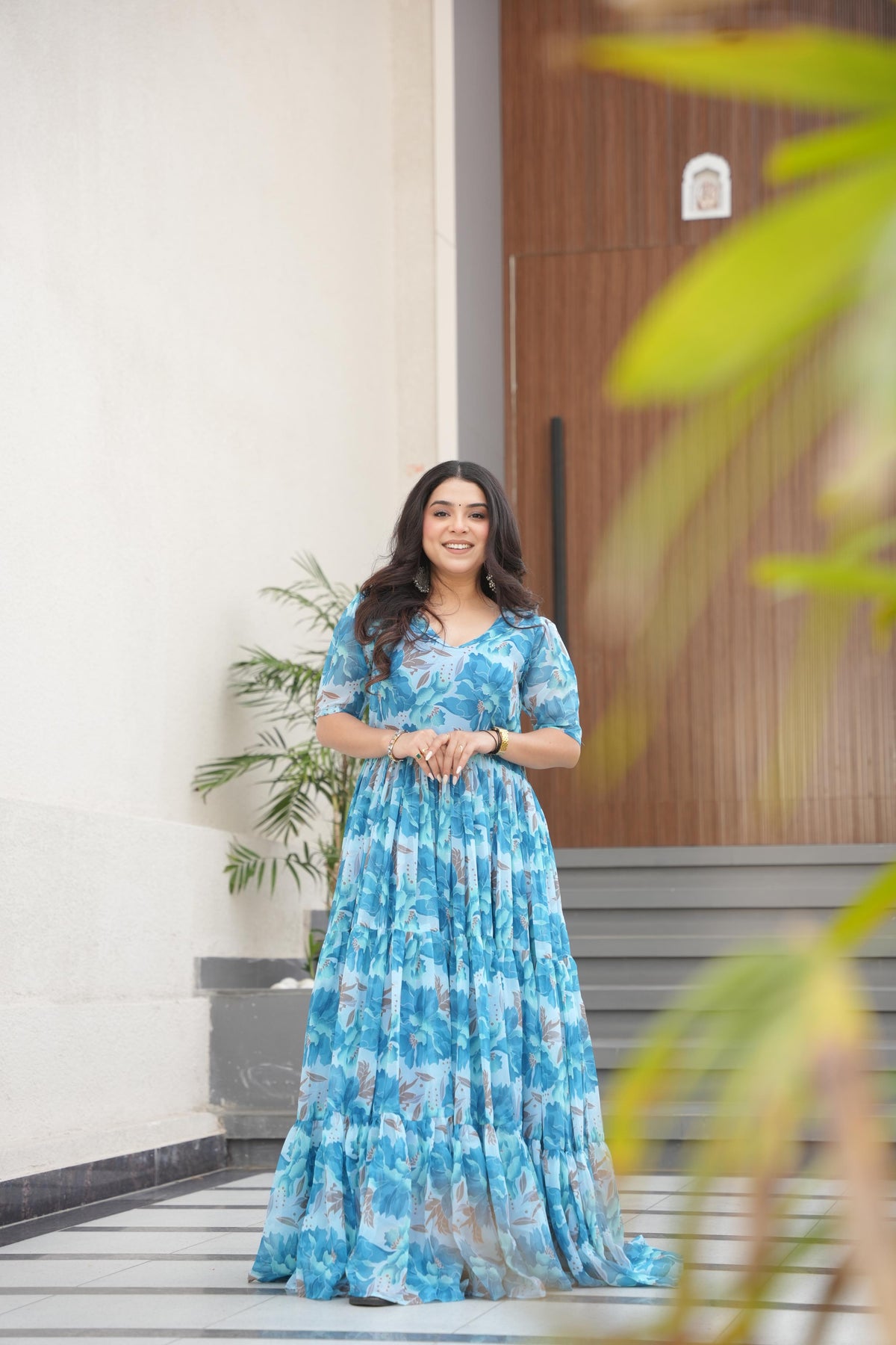 Flamingo Faux Georgette With print Maxi Gown