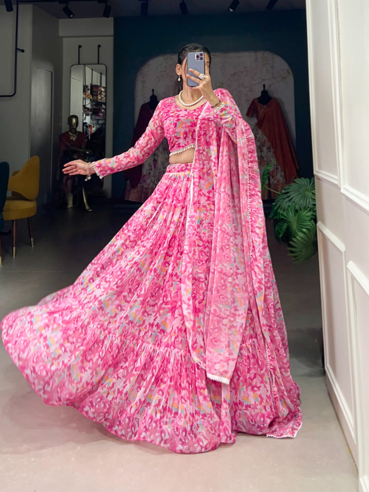 Blossom Georgette Printed Lehengha Choli With Dupatta