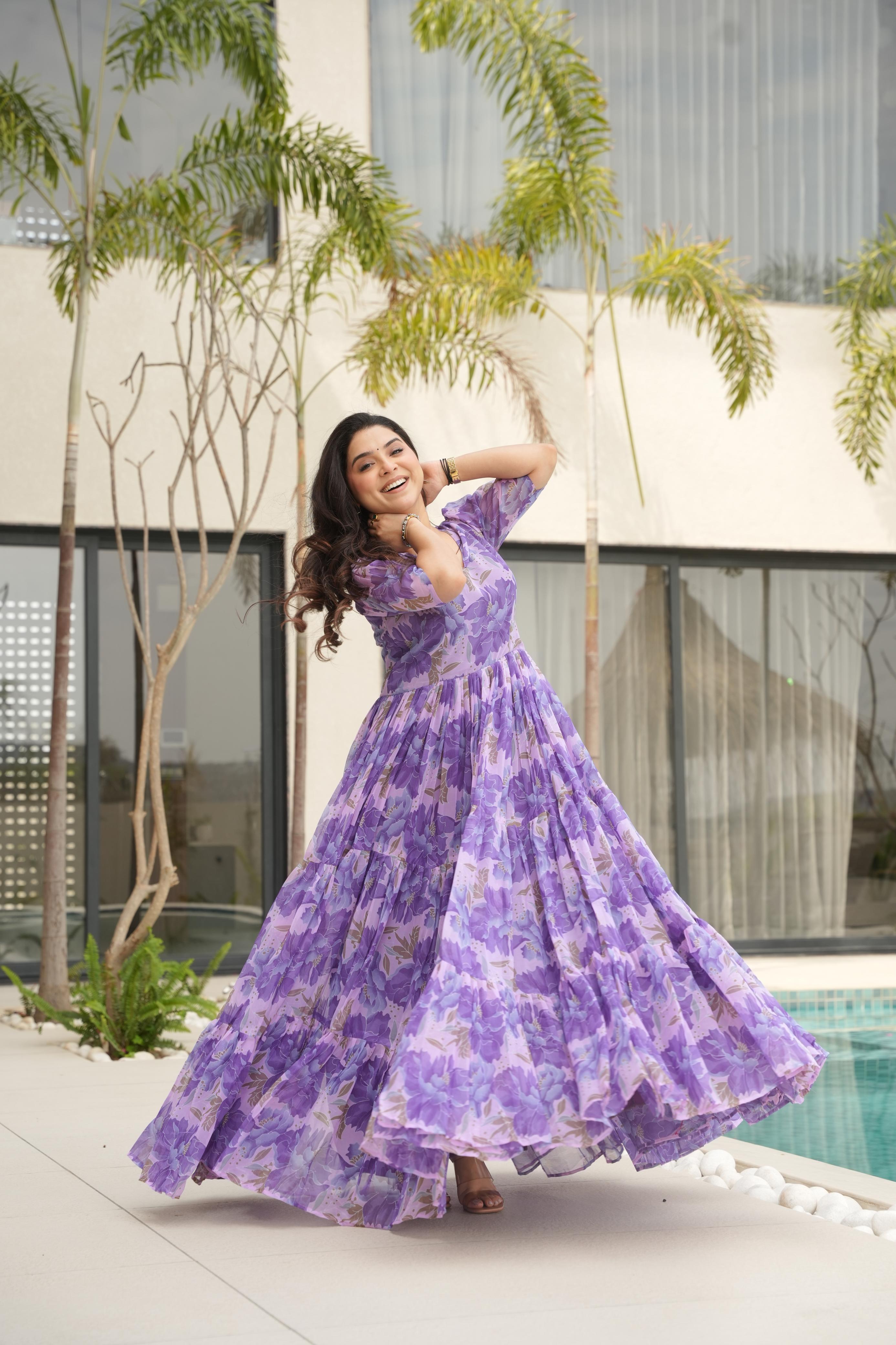 Flamingo Faux Georgette With print Maxi Gown