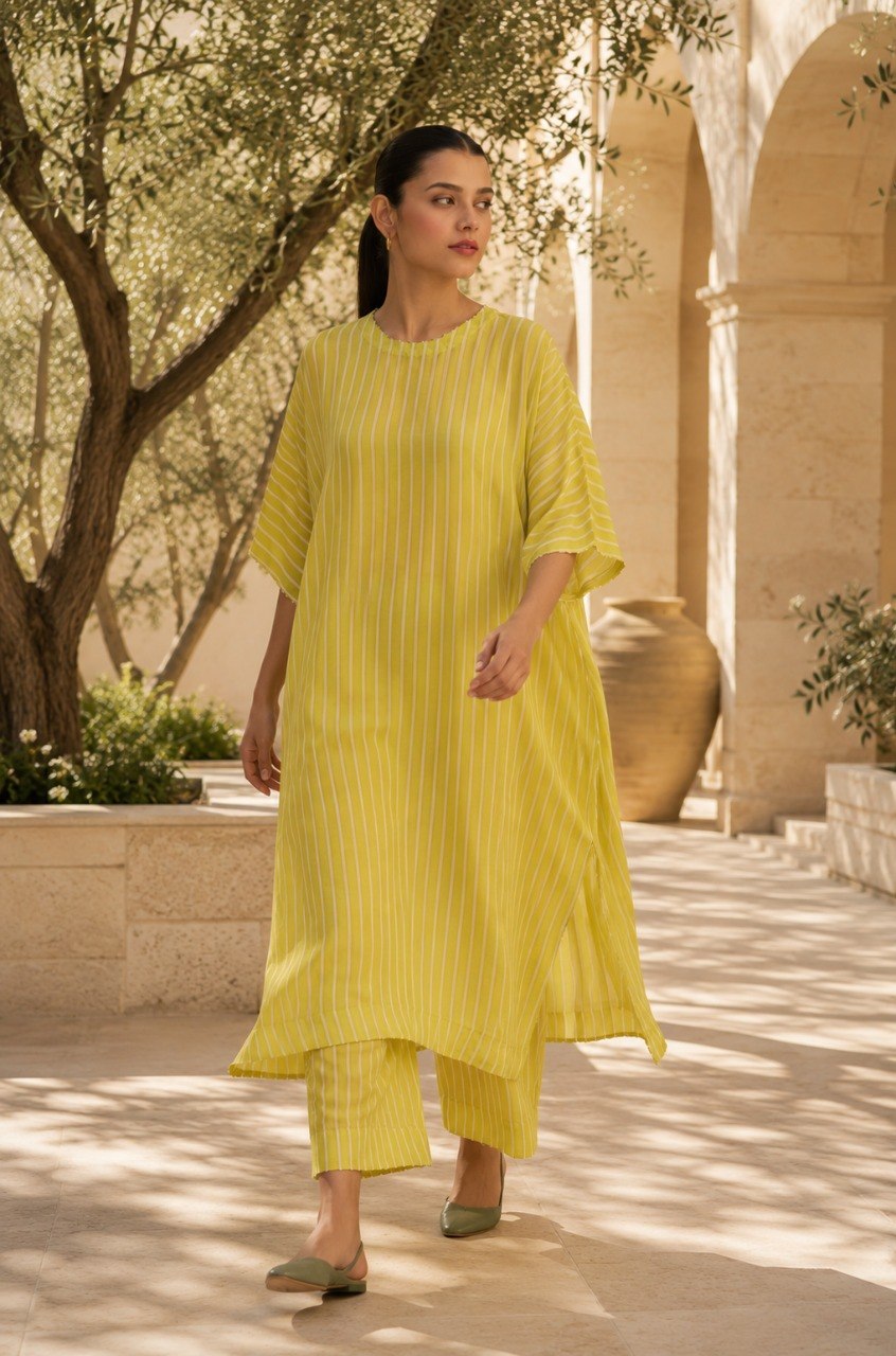 Malaika Cotton Silk Striped Designer Kurta Pant