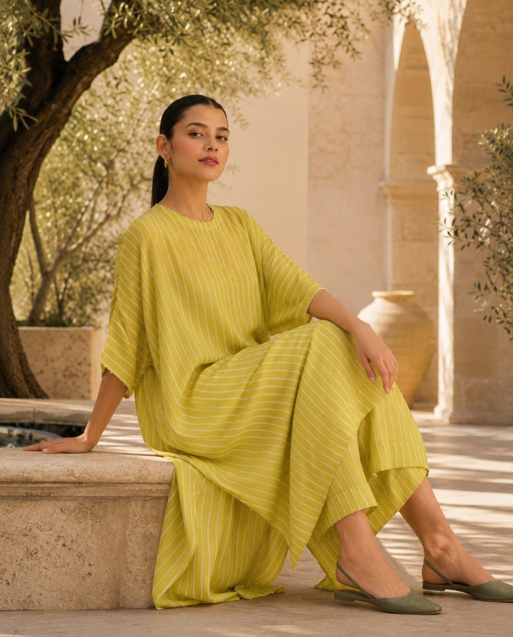 Malaika Cotton Silk Striped Designer Kurta Pant